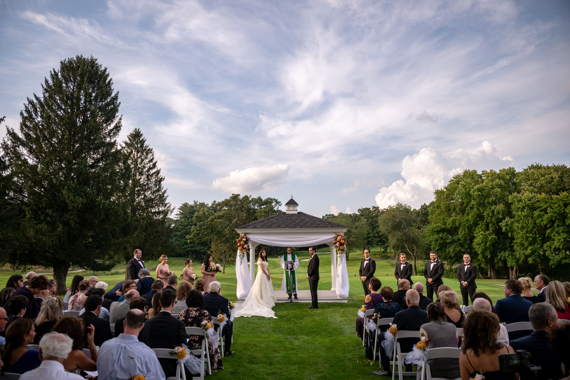 Story-book, gorgeous outdoor wedding ceremony, wide view